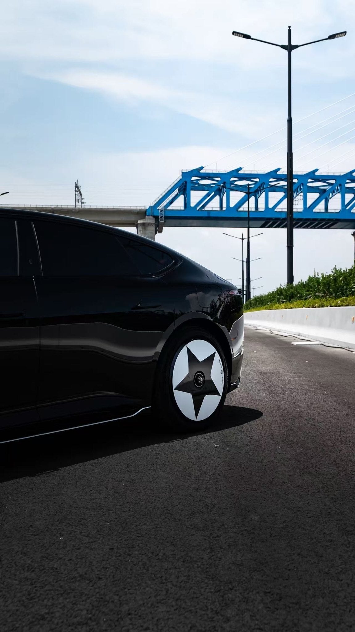 Geodesic wheel covers — real-world photo