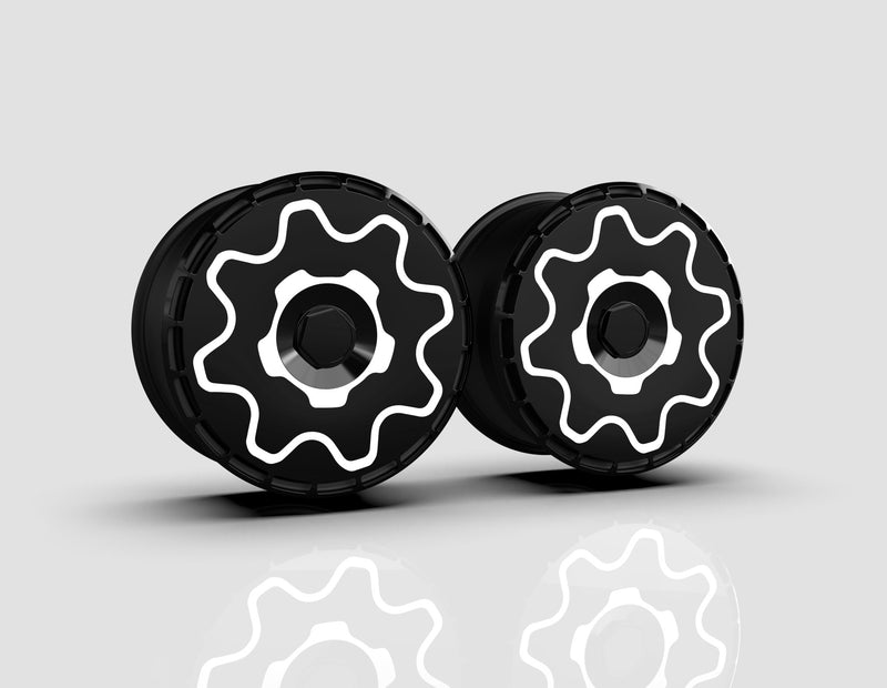 Cogwheel aero wheel covers — studio render