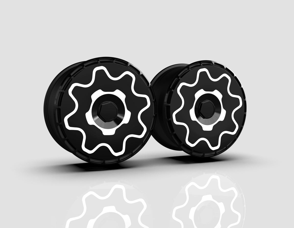 Cogwheel aero wheel covers — studio render